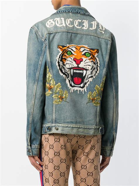 gucci jacket tiger print|gucci denim animal applique jacket.